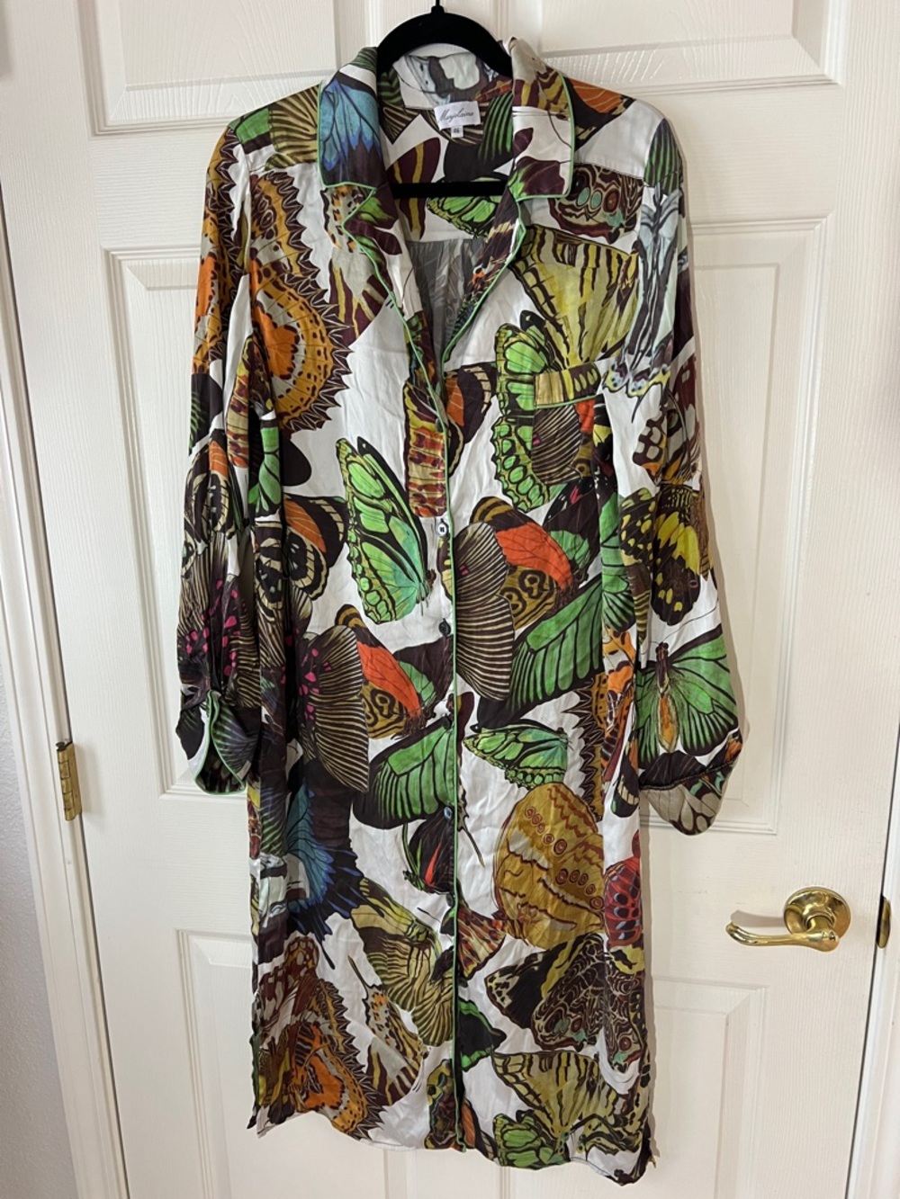 Marjolaine All over Butterfly Print Long Shirt Dress in Multicolor, Sz  46